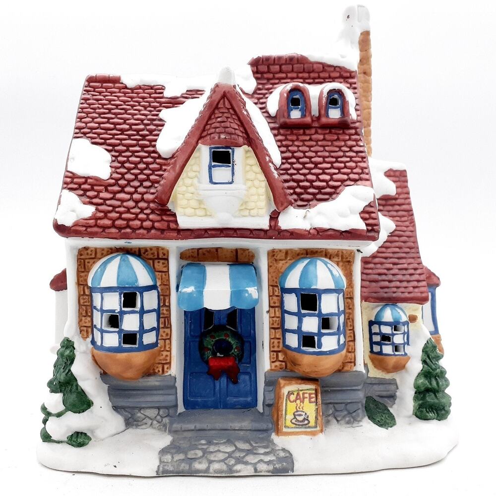 Christmas Village Ceramic Cafe House Snow Cottage Light Up Holiday Decor